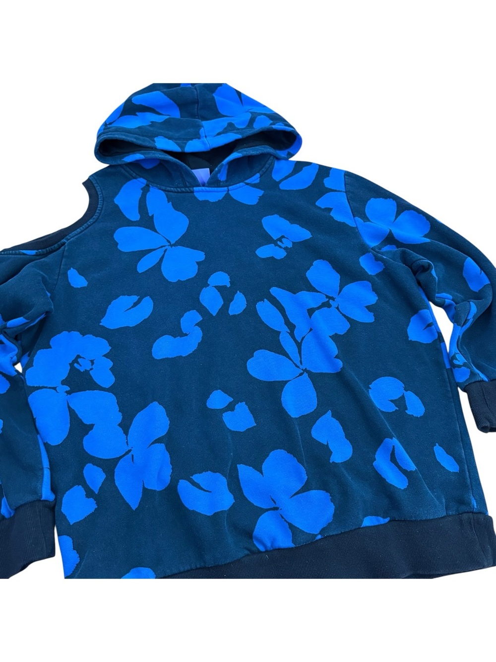 Future Collective Floral Blue Cut Out Hoodie Women's Size Large Cold Shoulder - Picture 2 of 10